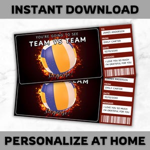 Volleyball Ticket Vorlage -Volleyball Spiel Geschenkgutschein -Volleyball Spiel Coupon Zertifikatskarte - Sporttickets - bearbeitbar - druckbar