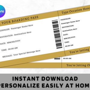 Editable Boarding Pass Template - Printable Boarding Ticket - Airline Ticket Canva - Surprise Trip - Airplane Tickets - Digital Download
