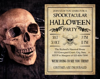 Editable Halloween Invitation - Adult Costume Party Digital Invite - Halloween Party Invitation - Vintage Halloween Style Invitation