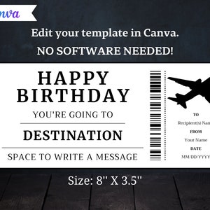 Birthday Boarding Pass Gift Ticket Birthday Boarding Pass Plane Gift Flight Ticket Printable Birthday Gift Template Instant Download image 2