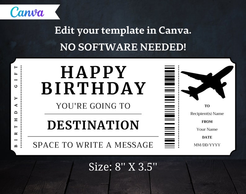 Birthday Boarding Pass Gift Ticket Birthday Boarding Pass Plane Gift Flight Ticket Printable Birthday Gift Template Instant Download image 2