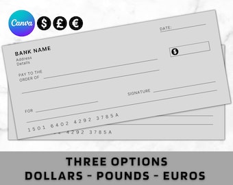 Cheque en blanco - Plantilla de cheque en blanco - Cheques en blanco - Plantilla de cheque editable - Cheque imprimible, Plantilla de cheque bancario, Cheques de manifestación