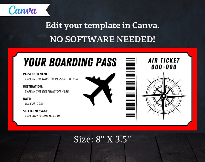 Editable Boarding Pass Printable Boarding Pass Template Surprise Trip