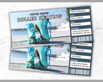 Plantilla de boleto de patinaje sobre ruedas - Vale de regalo de patinaje sobre ruedas - Tarjeta de cupón y certificado para lecciones de patinaje sobre ruedas - Editable - Imprimible