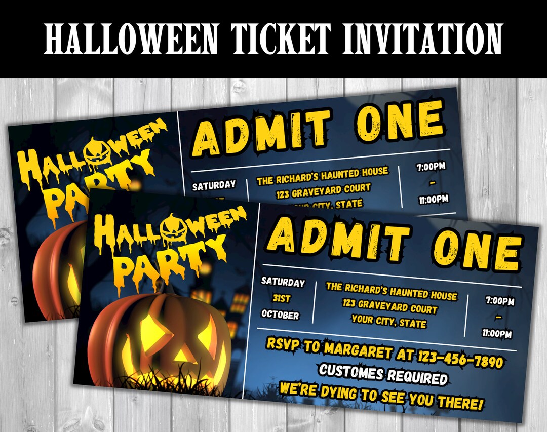 Halloween Ticket Invitation Printable Halloween Ticket - Etsy
