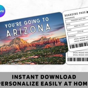 Arizona Bordkarte Ticket Vorlage - druckbare Geschenk Flugzeug Fluggesellschaft Flugticket - Überraschung Arizona Reise enthüllen Urlaub Urlaubsticket