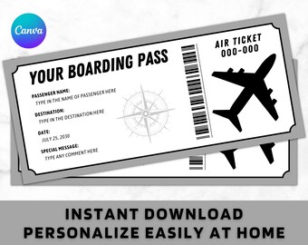 Boarding Pass Canva Template - Airplane Ticket Printable - Printable Surprise Trip - Gift Boarding Ticket - Surprise Vacation Holiday