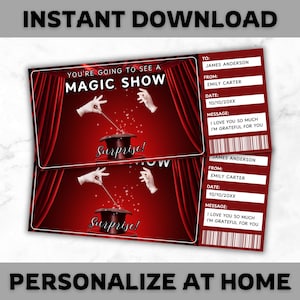 Zauberhafte Show Ticket Vorlage - Zauberhafte Show Geschenkgutschein - Zauberer Erfahrung Coupon Zertifikatskarte - Bearbeitbar - Druckbar - Personalisiert