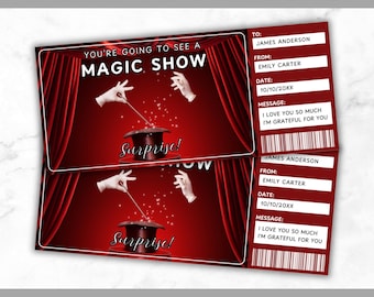 Magic Show Ticket Template - Magic Show Gift Voucher - Magician Experience Coupon Certificate Card - Editable - Printable - Personalized