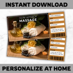 Massage Ticket Vorlage - Massage Geschenkgutschein - Entspannender Tag Coupon Zertifikat Karte - Bearbeitbar - Druckbar - Personalisiert