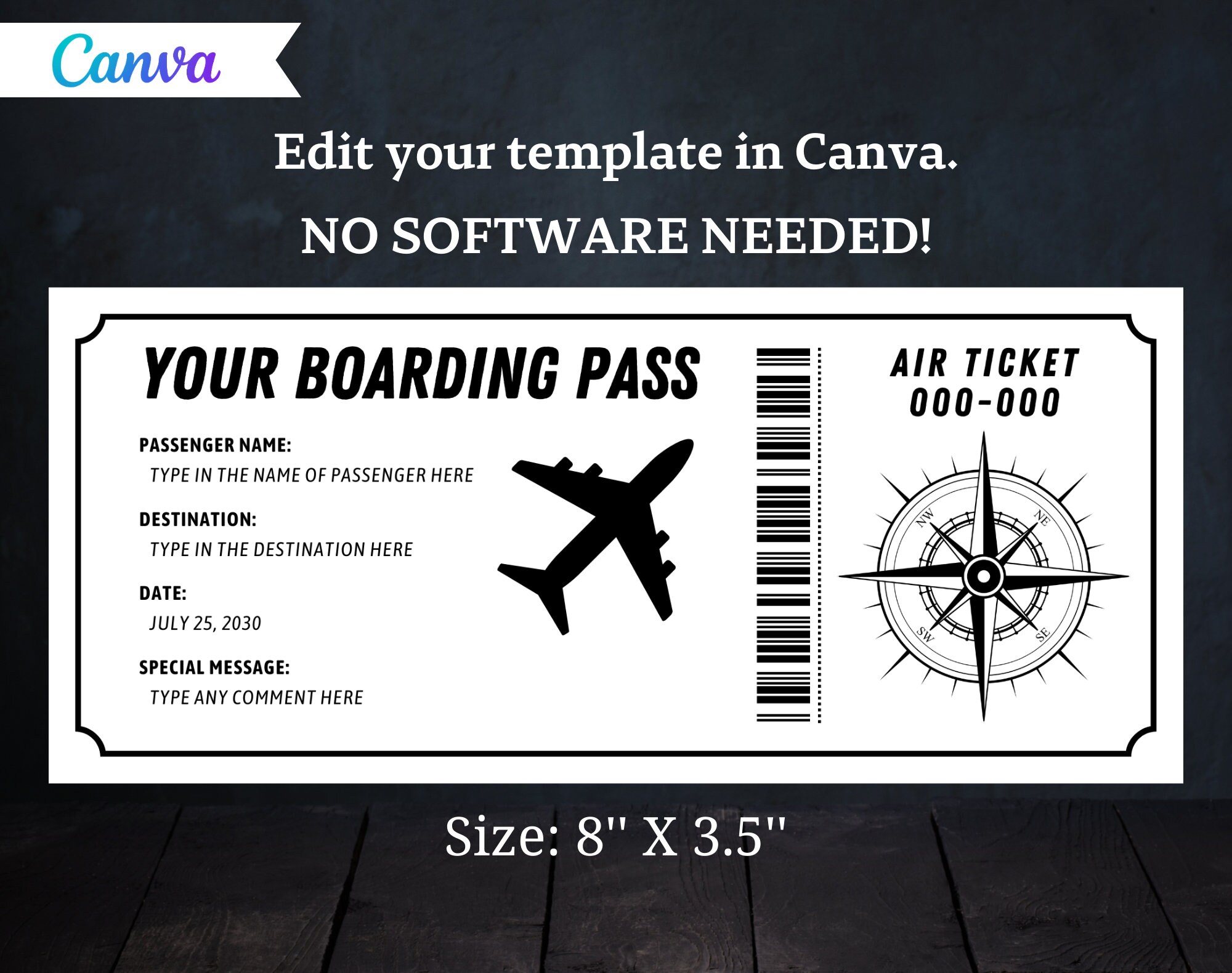 Surprise Boarding Pass - Editable Boarding Ticket Template - Plane ...