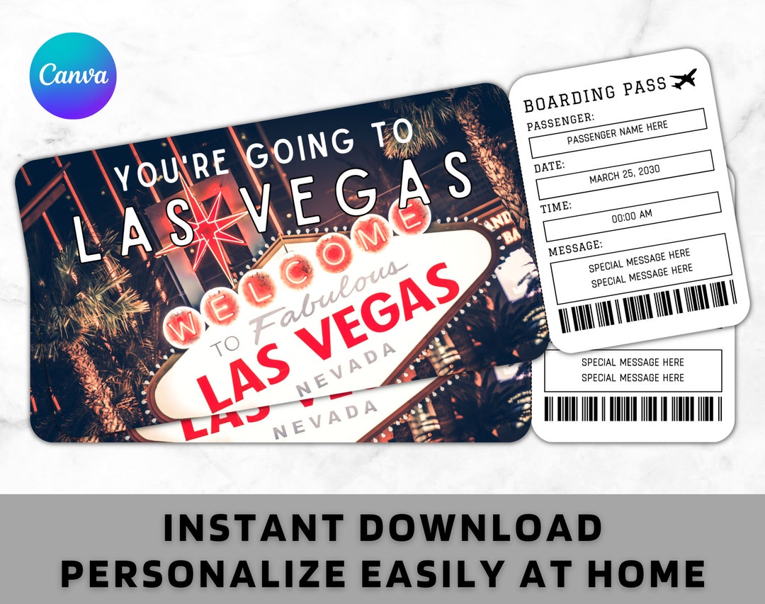Las Vegas Boarding Pass Ticket Template Printable Gift Airplane Airline