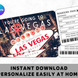Modèle de billet Boarding Pass Las Vegas - imprimable cadeau billet d'avion de la compagnie aérienne - billet surprise Las Vegas voyage vacances vacances