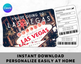 Las Vegas Boarding Pass Ticket Template - Printable Gift Airplane Airline Flight Ticket - Surprise Las Vegas Trip Vacation Holiday Ticket