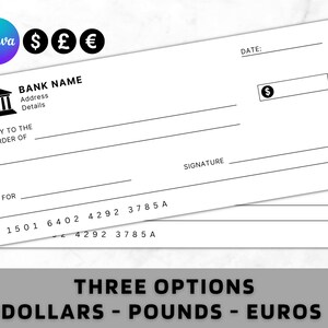 Blank Cheque - Blank Check Template - Blank Checks - Editable Cheque Template - Printable Cheque, Bank Check Template, Manifestation Cheques