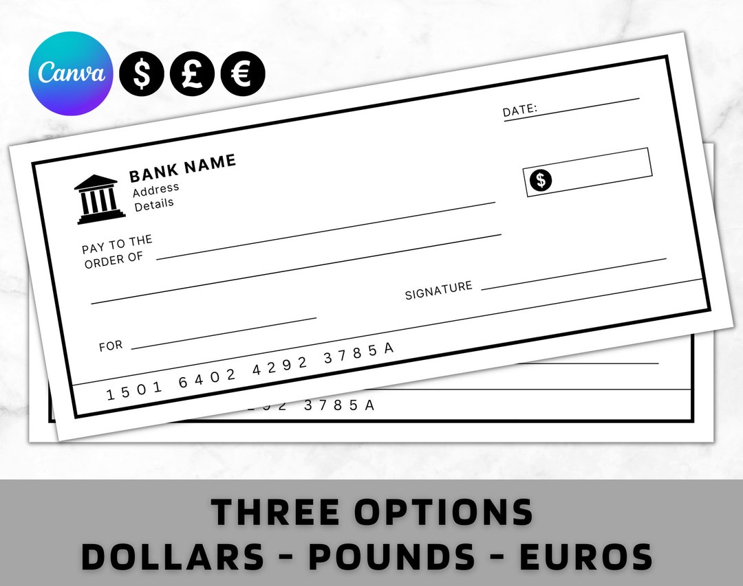 Blank Cheque Blank Check Template Blank Checks Editable Etsy