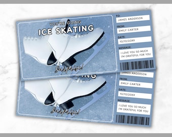 Plantilla de boleto de patinaje sobre hielo - Plantilla de vale de regalo de patinaje sobre hielo - Tarjeta de certificado de cupón de patinaje sobre hielo - Editable - Imprimible - Personalizada
