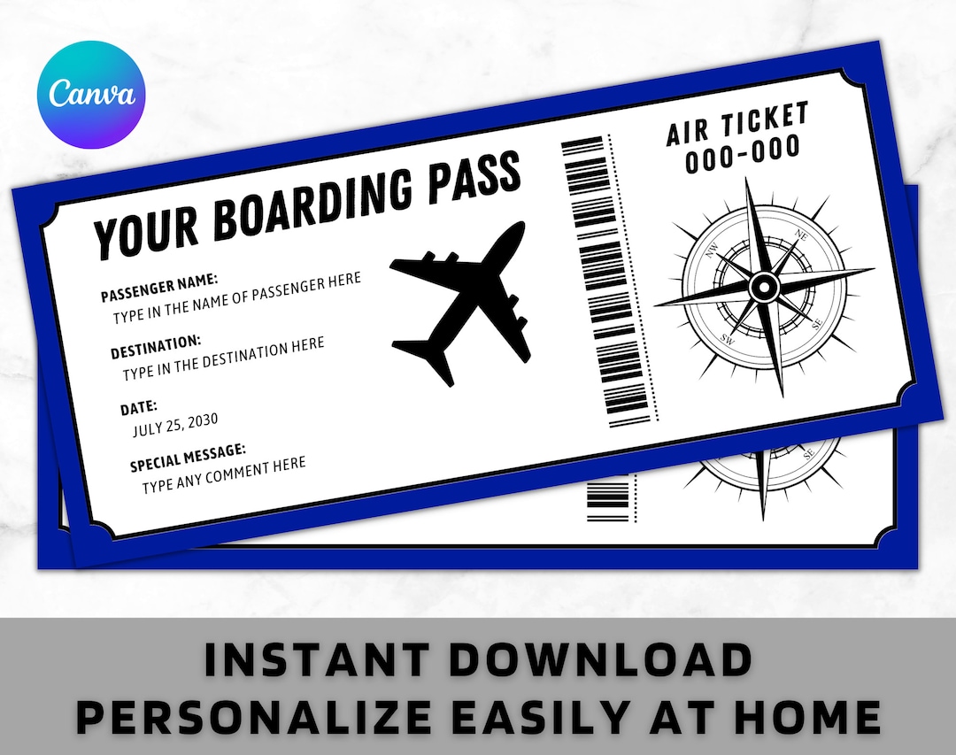 Editable Boarding Pass Template Boarding Ticket Printable Airline Editable Boarding Pass Template Boarding Ticket Printable Airline
