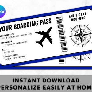 Editable Boarding Pass Template - Boarding Ticket - Printable Airline Ticket - Surprise Boarding Pass - Surprise Flight Gift - Couple Gift
