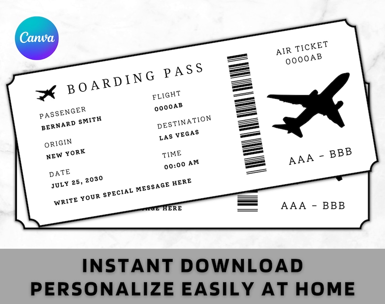Airplane Ticket Printable Boarding Pass Surprise Trip Ticket Airline