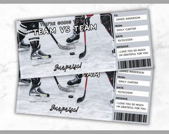 Plantilla de boleto de hockey - Vale de regalo para un partido de hockey - Tarjeta con certificado de cupón para un partido de hockey - Boletos deportivos - Editable - Imprimible