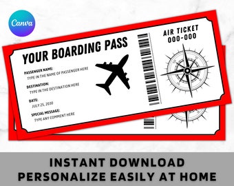 Editable Boarding Pass - Printable Boarding Pass Template - Surprise Trip Reveal - Airline Ticket - Digital Instant Download - Couple Gift