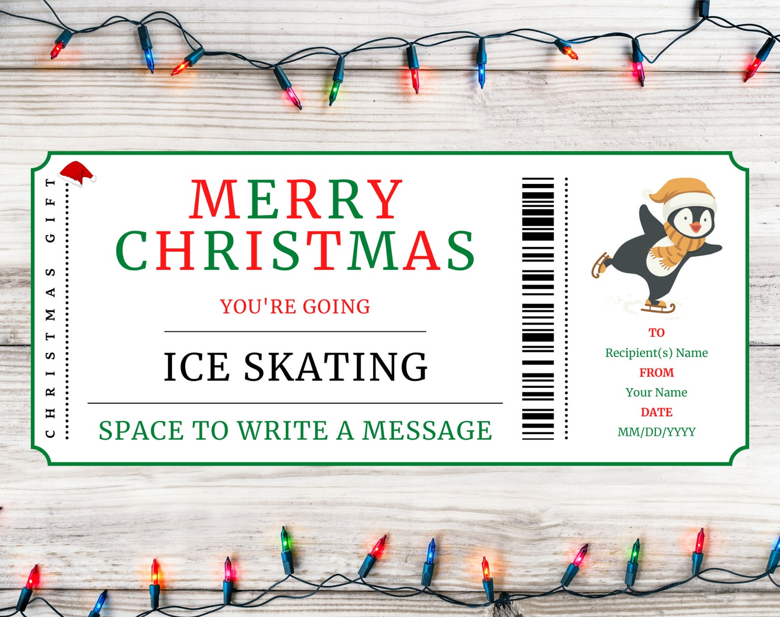 Christmas Ice Skating Gift Ticket Christmas Ice Skating Gift Voucher ...