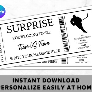 Überraschungs-Hockey Spiel Ticket Zertifikat Gutschein Kartenvorlage - Druckbar Geschenkidee für jede Gelegenheit - Bearbeitbarer Hockey Spiel Spiel Gutschein