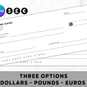 Blank Cheque Blank Check Template Blank Checks Editable Cheque Template Printable Cheque, Bank Check Template, Manifestation Cheques image 1