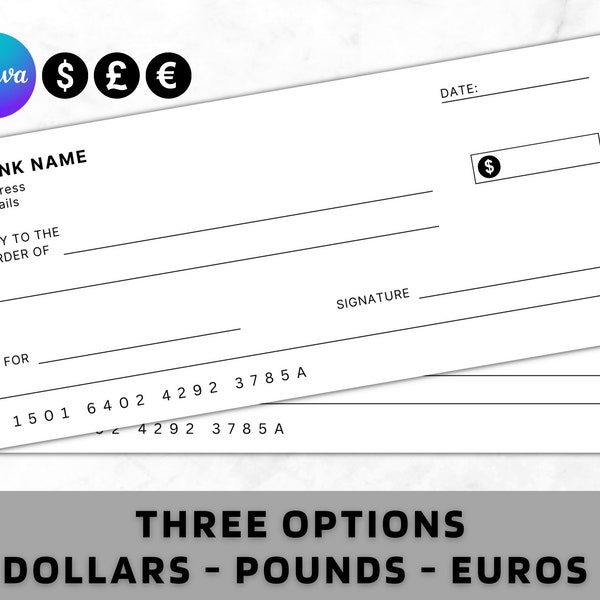 Blank Cheque - Blank Check Template - Blank Checks - Editable Cheque Template - Printable Cheque, Bank Check Template, Manifestation Cheques