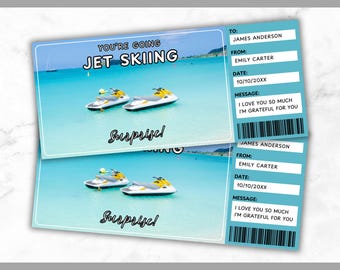 Jet Skiing Ticket Template - Jet Skiing Gift Voucher - Jet Ski Experience Coupon Certificate Card - Editable - Printable - Personalized