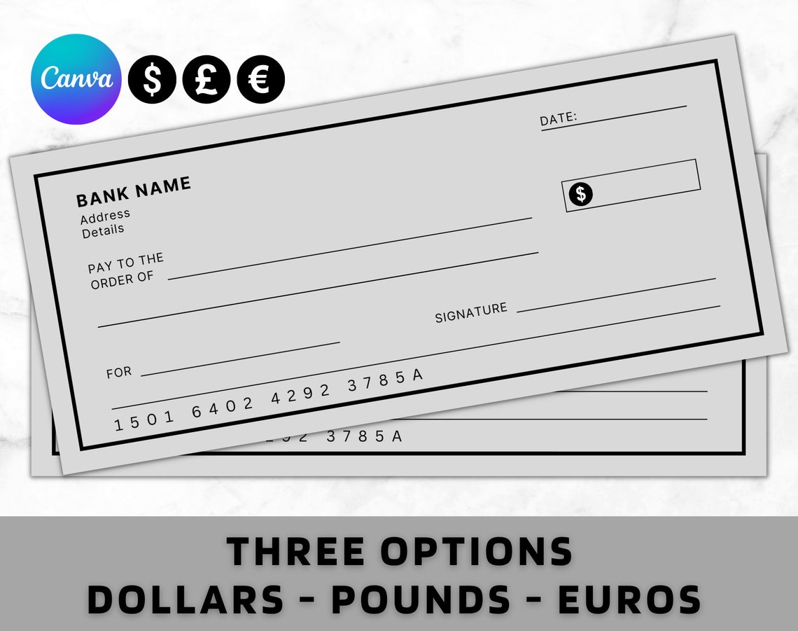 Blank Cheque Blank Check Template Blank Checks Editable Cheque Template Printable Cheque, Bank ...