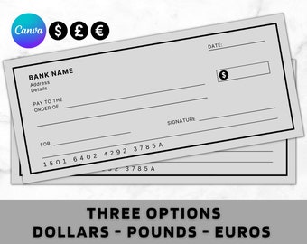 Cheque en blanco - Plantilla de cheque en blanco - Cheques en blanco - Plantilla de cheque editable - Cheque imprimible, Plantilla de cheque bancario, Cheques de manifestación