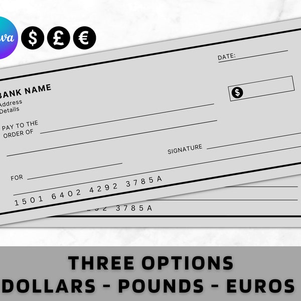 Blank Cheque - Blank Check Template - Blank Checks - Editable Cheque Template - Printable Cheque, Bank Check Template, Manifestation Cheques