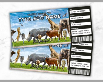 Zoo Ticket Template - Zoo Trip Gift Voucher - Safari Coupon Certificate Card - Zoo Tour - Safari Tour - Editable - Printable - Personalized
