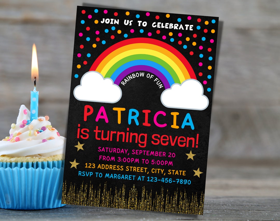 Rainbow Birthday Party Invitation Template Rainbow Birthday Party ...