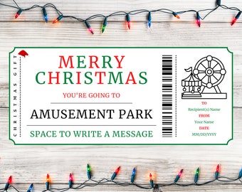 Christmas Amusement Park Gift Ticket - Christmas Amusement Park Gift Card Certificate - Printable Xmas Gift Template - Instant Download