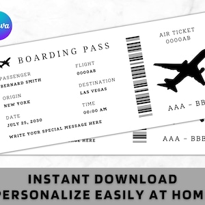 Personalisiertes Flugticket - druckbare Überraschungsreise - druckbare Bordkarte Flugzeug Ticket Vorlage - Flugticket Geschenk, Überraschungsgeschenk Flugzeug