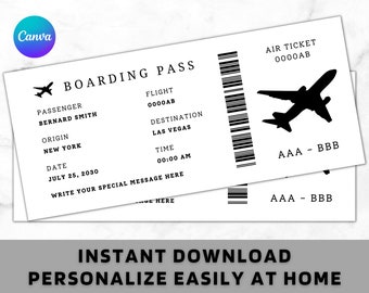 Custom Airplane Ticket - Printable Surprise Trip - Printable Boarding Pass Plane Ticket Template - Airplane Ticket Gift, Surprise Gift Plane