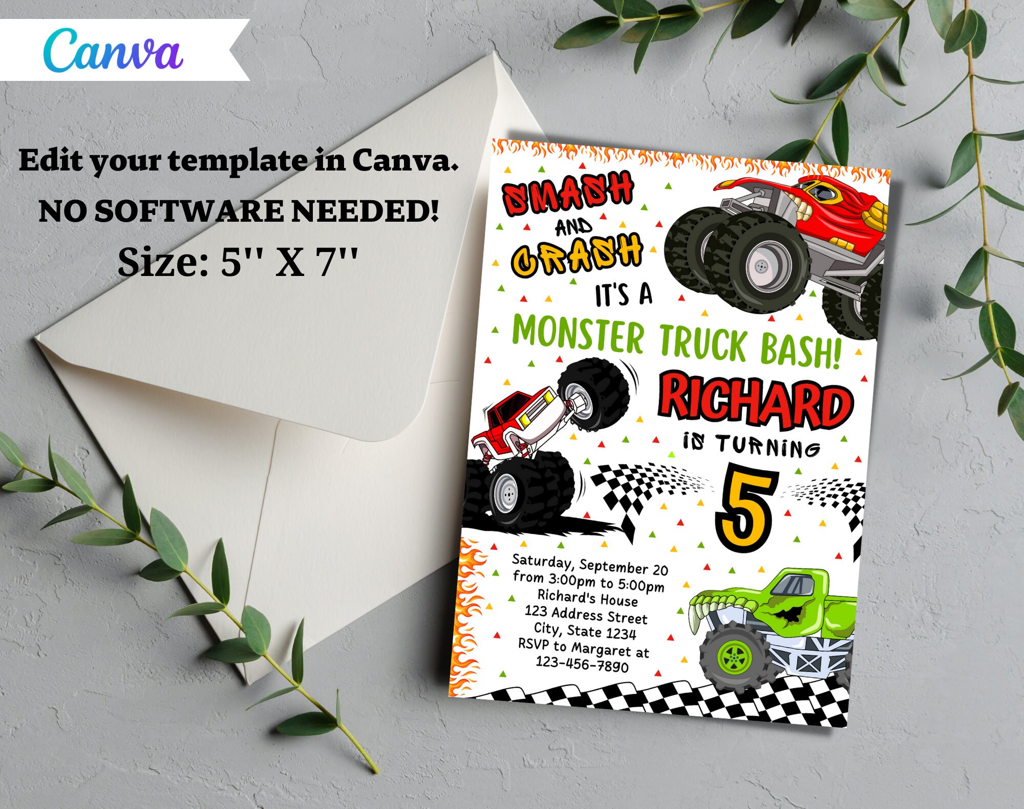 Monster Truck Birthday Party Invitation Template Monster - Etsy