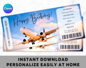 Plantilla de tarjeta de embarque de cumpleaños - Boleto de embarque PDF - Regalo de viaje sorpresa - Regalo de aerolínea - Diseño moderno - Cupón de boleto de avión falso
