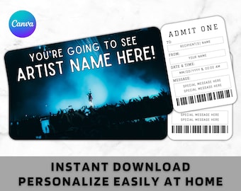 Entrada de concierto sorpresa - Entrada de concierto imprimible - Regalo de entrada de concierto - Entrada para regalo de cumpleaños - Certificado de regalo sorpresa - Editable