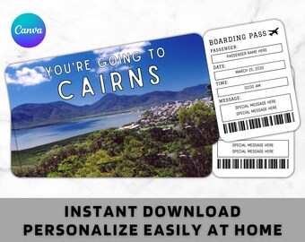Cairns Boarding Pass Ticket Template - Printable Gift Airplane Airline Flight Ticket - Surprise Cairns Trip Reveal Vacation Holiday Ticket