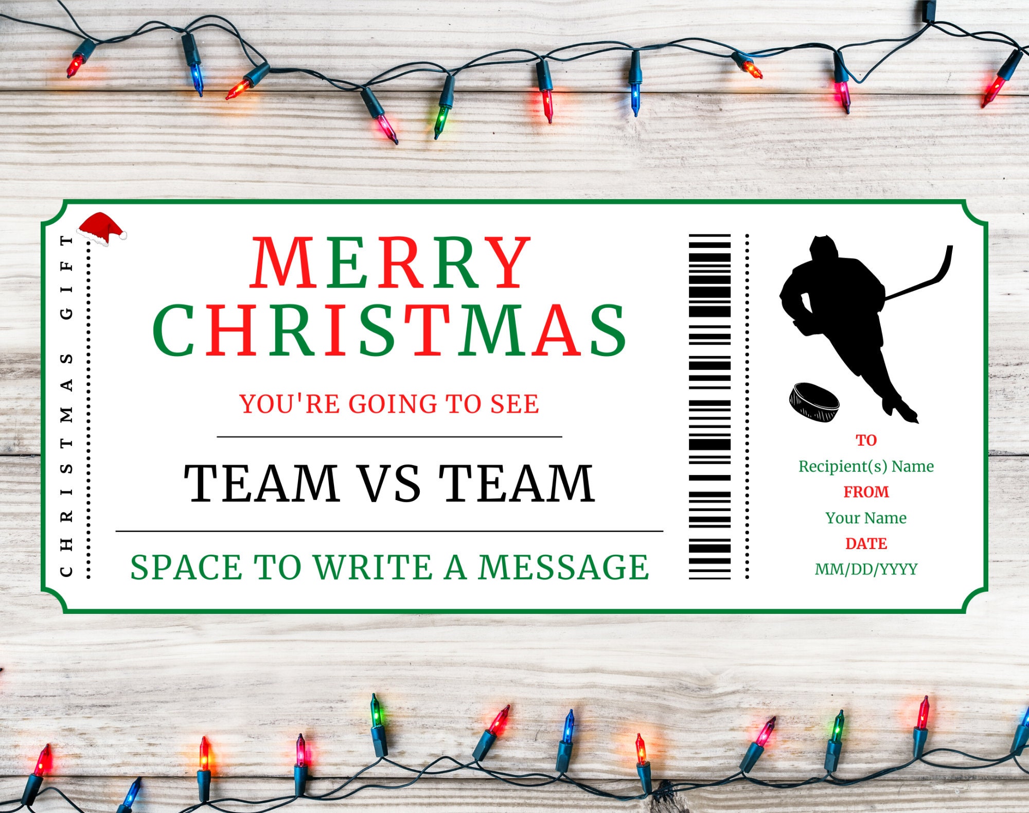 Christmas Hockey Game Gift Ticket - Christmas Hockey Game Gift Voucher Card Certificate ...