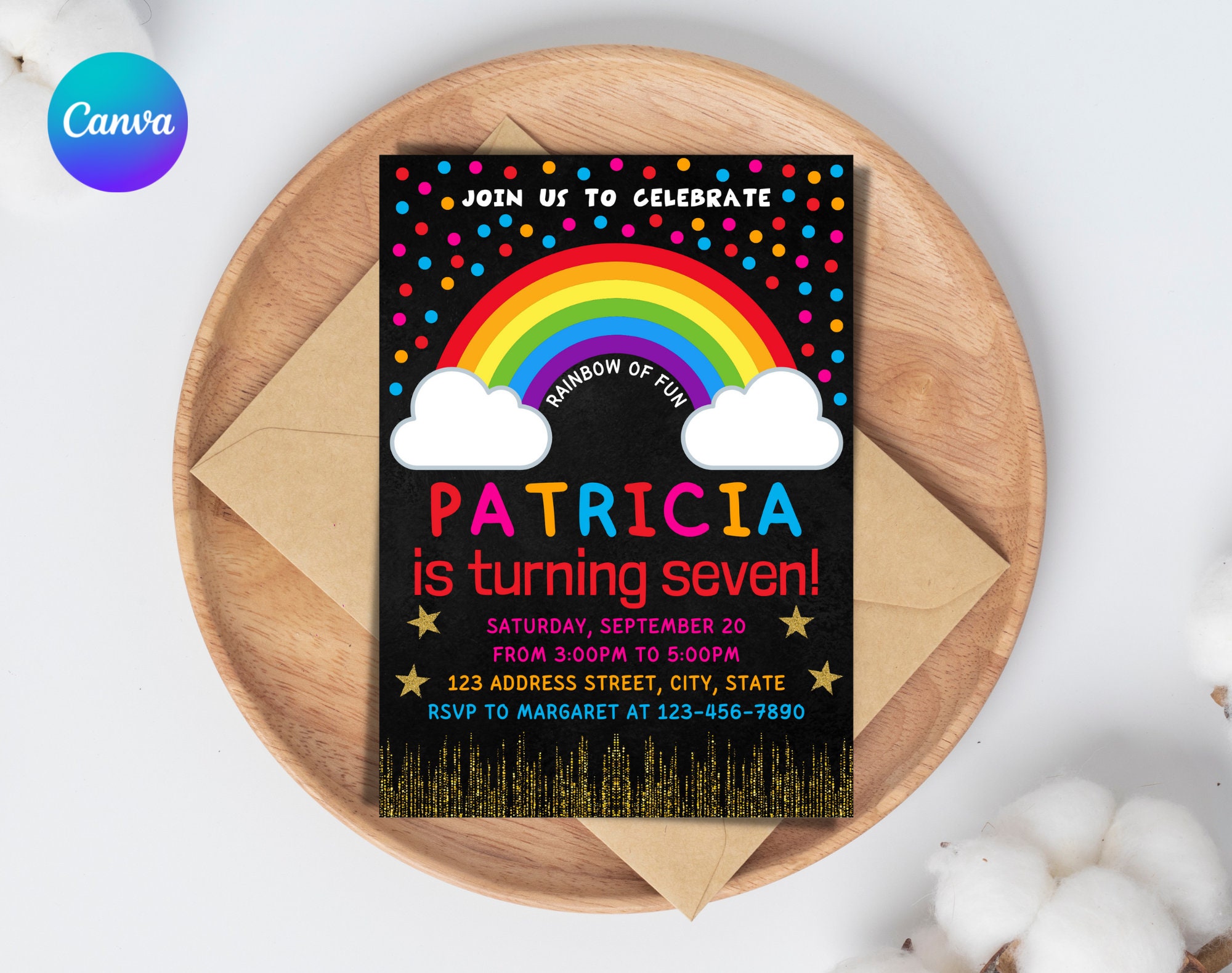 Rainbow Birthday Party Invitation Template Rainbow Birthday Party ...