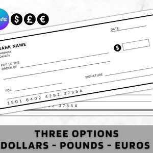 Blank Cheque - Blank Check Template - Blank Checks - Editable Cheque Template - Printable Cheque, Bank Check Template, Manifestation Cheques