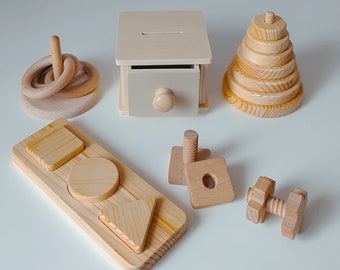 Coffret cadeau 12 mois à 18 mois - jouets d'éveil et de motricité Montessori - cadeau d'anniversaire - jouets en bois de haute qualité