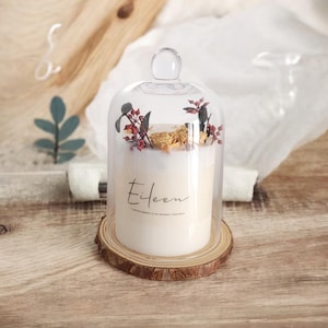 Scented candle - Decorative candle with 100% natural roses + wooden base + glass bell | Gift box - Autumn melancholy