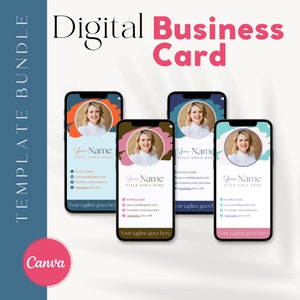 Sjabloon voor digitaal visitekaartjes, Canva DIY bewerkbare sjabloon, perfect voor kleine online bedrijven, bewerkbaar Canva-ontwerp, modern visitekaartje