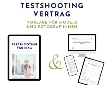 Digitale Vorlage Testshootingvertrag für Models und Fotografen für freie Shootings Testshooting Portfolioshooting Testshoot tfp Shooting